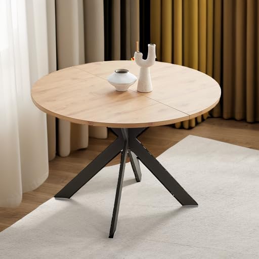 46.4" Round Dining Table Set, Mid Century Modern Round Dining Table for 4-6 Person, Steel Legs, Leisure Coffee Table for Kitchen Dining Room, Save Space