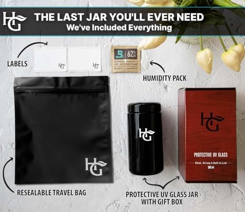 Herb Guard - 2 Oz Airtight Ultraviolet Jar (1 Liter), Humidity Pack Keeps Herbs Fresh for Months [5 Pack]