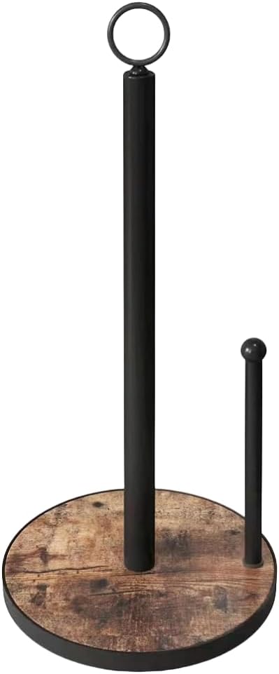 OROPY Paper Towel Holder Countertop with Heavy Duty Wood Base, Farmhouse Paper Towel Roll Stand for Kitchen Counter fits Standard and Jumbo Size Paper Towels (Brown - Easy to Tear)