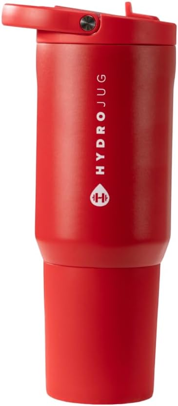 HydroJug Sport - Stainless Steel Tumbler with Straw, Vacuum Insulated, 20oz Leakproof Water Bottle, Ergonomic Design, Reusable, Dishwasher Safe, Rubber Base, Durable for Gym or Outdoors, Alumni Red