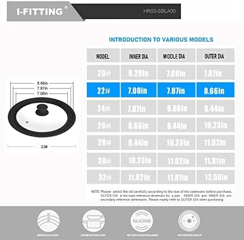 Universal Lid for Pot,Pan,Skillet Fits 6.5",7",8" Cookware Silicon lid Dishwasher Safe, Replacement Lid Vented Tempered Glass with Heat Resistant Silicone Rim By HR Huare Technology, Black,1 Pack