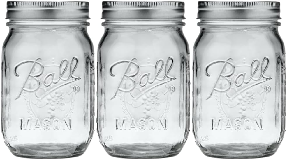 Ball Glass Mason Jar, Regular Mouth, Pint Size, 16 OZ (Pack of 3)
