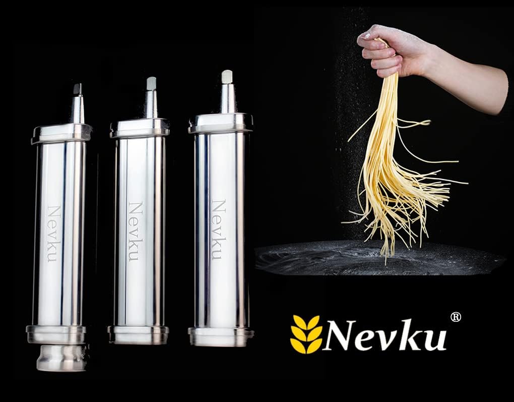 Pasta Maker Attachments Set for all KitchenAid Stand Mixer, including Pasta Sheet Roller, Spaghetti Cutter, Fettuccine Cutter by Nevku