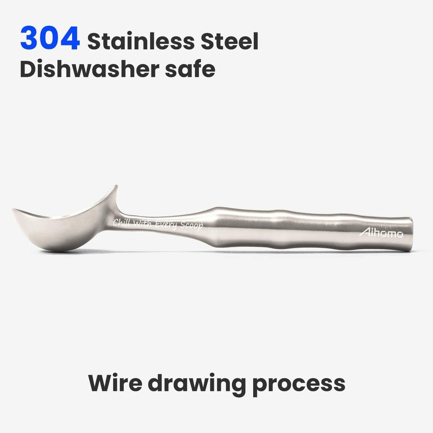 304 Stainless Steel Ice Cream Scoop, All Metal Ice Cream Scooper One-Piece Design, Heavy Duty Scoops with Comfortable Non-Slip Handle, Dishwasher Safe, Summer Gift