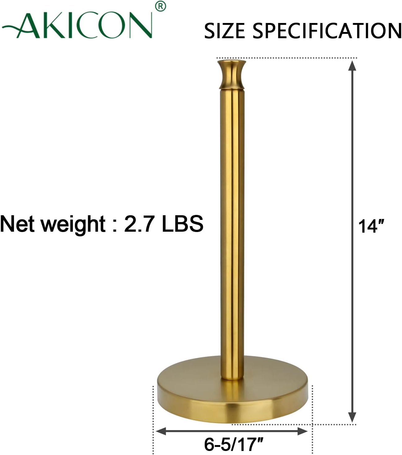 Akicon Paper Towel Holder Stand for Kitchen Countertop & Dining Room Table (Brushed Gold Brass Paper Towel Holder Stand, Modern)