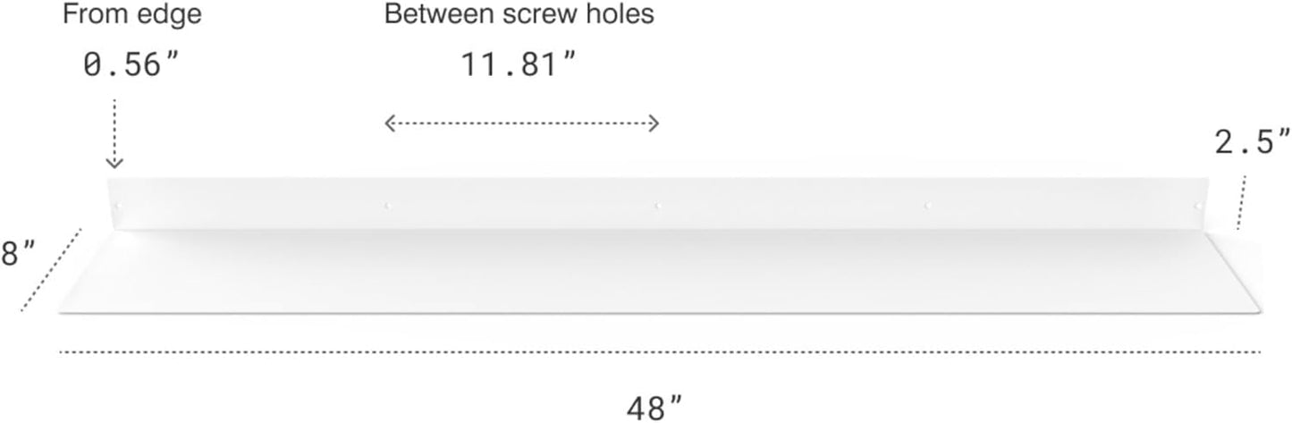 DIY CARTEL Made in USA Linear Floating Shelf - Forged Raw Steel - Industrial Heavy Duty Metal Wall Mounted Modern Rustic Farmhouse Designed Shelf Ledge (48-in X 8-in Powder Coated White)