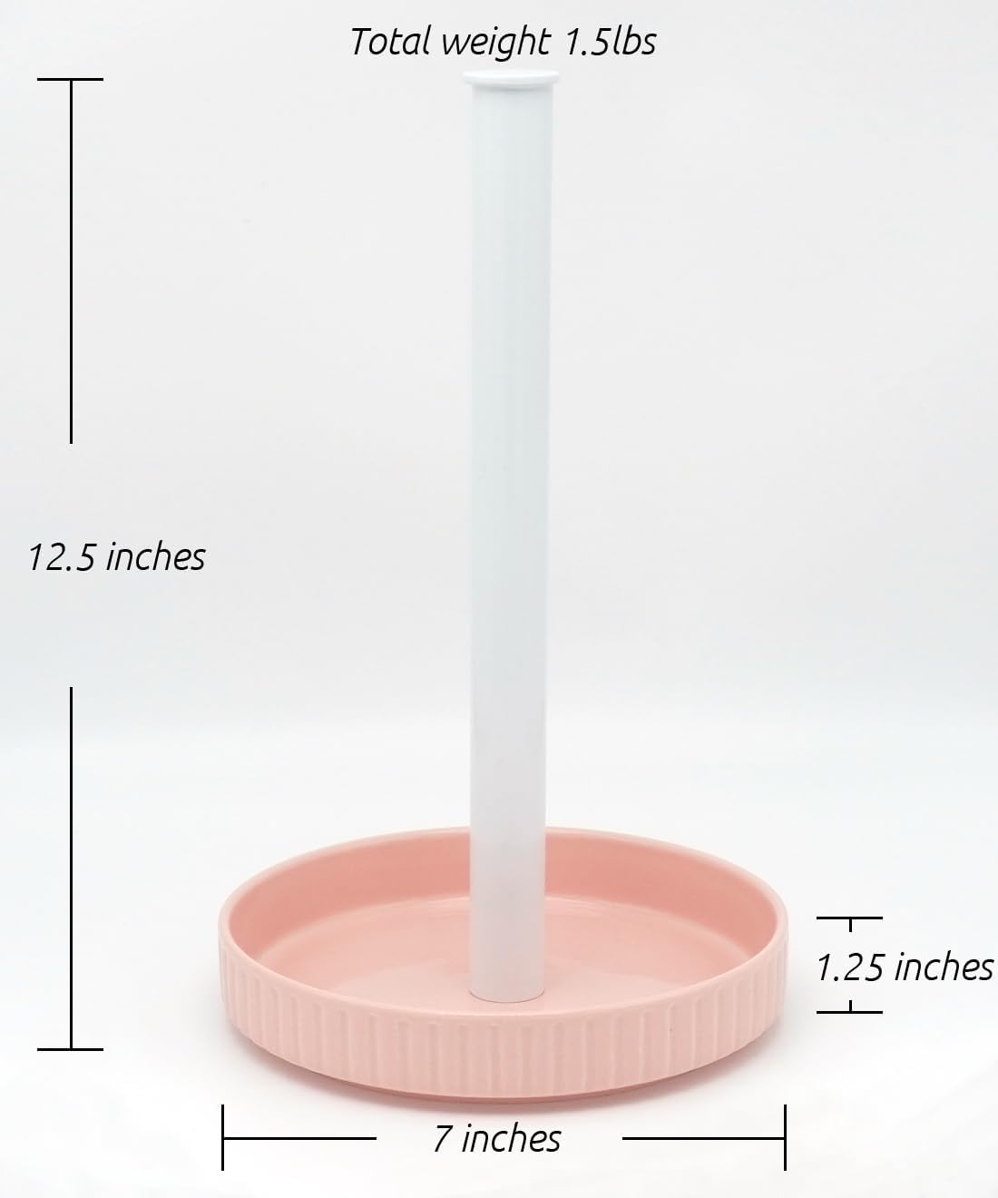 VROOMIUM Paper Towel Holder Countertop, Ceramic Base Easy-to-Clean, 1.5 lbs, 7" B x 12.5" H, Stable Elegant and Durable Kitchen Roll Stand, Cute Pink