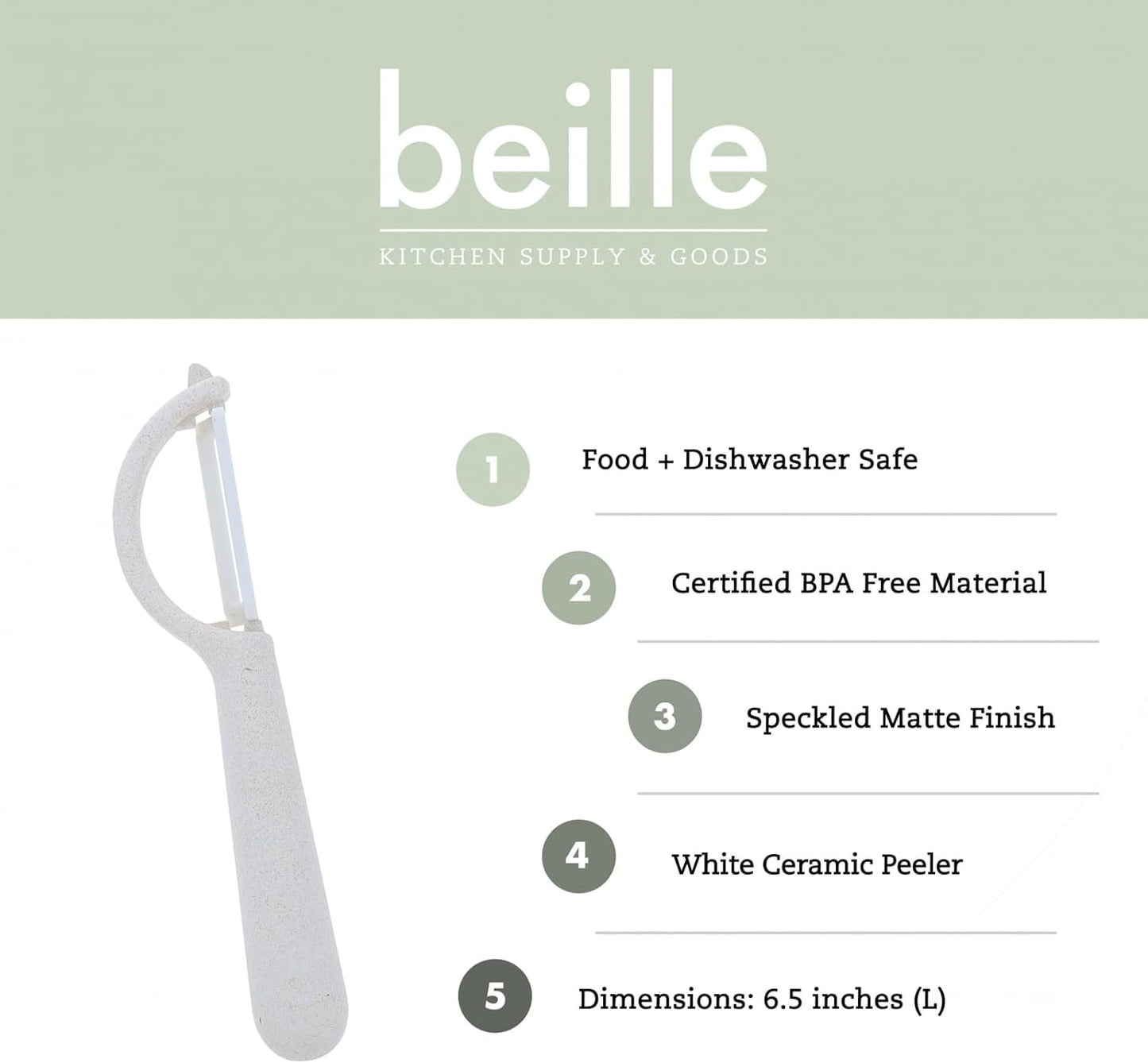 Beille Ceramic Blade Wheat Straw Vegetable Peeler Kitchen Gadgets, 6.5 Inch