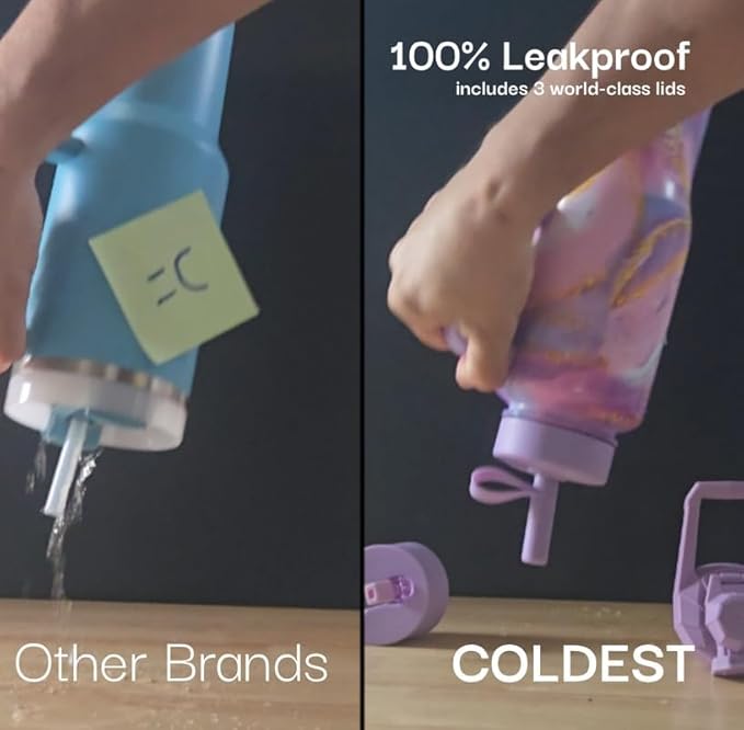 Coldest Tumbler with Handle and Straw - 100% Leak Proof Insulated Tumbler with Lid and Straw (3 Lids) - Stainless Steel Tumblers for Women & Men - Cup Holder Friendly Base, 36 oz (Monsoon)