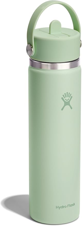 Hydro Flask Water Bottle - Insulated Stainless Steel - Wide Mouth Flex Straw Lid, Non Spill, Leakproof and Refillable in 24 Oz Aloe Green