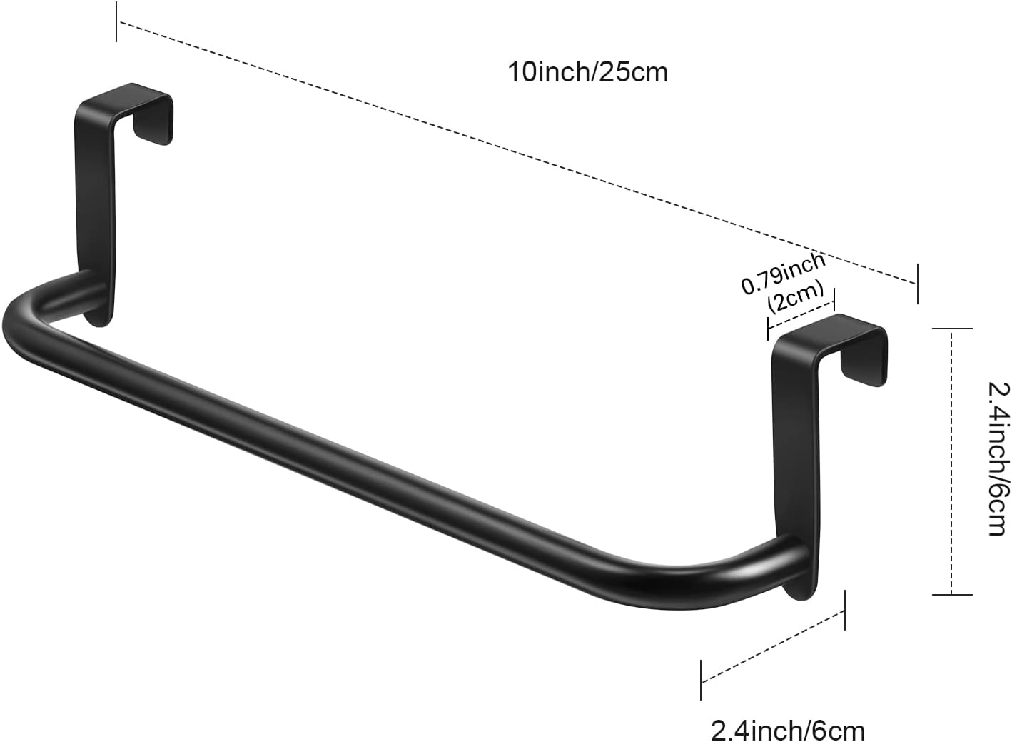 2 Pieces Metal Towel Bar Kitchen Cabinet Steel Towel Rack Bar for Hanging on Inside or Outside of Doors, Home Kitchen Bathroom(Black)