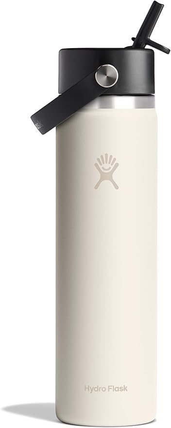 Hydro Flask Water Bottle - Insulated Stainless Steel - Wide Straw Lid, Non Spill, Leakproof in 24 Oz Ivory