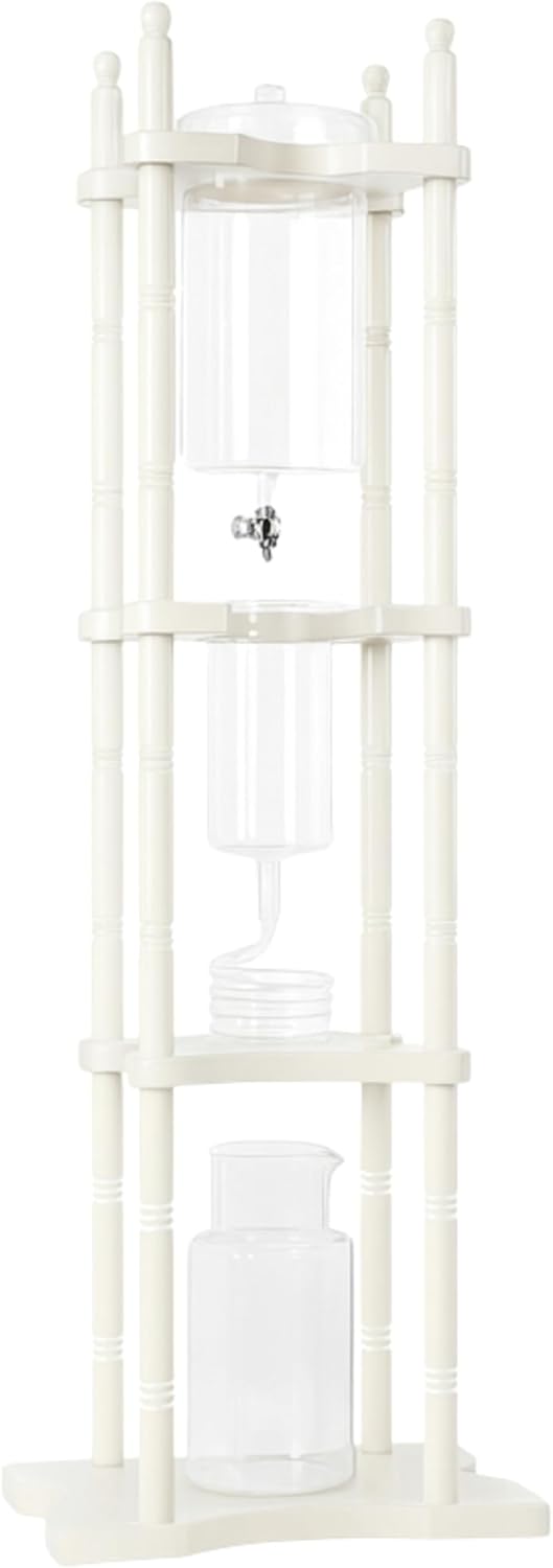 Nispira Cold Brew Drip Tower Iced Coffee Maker Glass Wooden Stand 25 Cups white