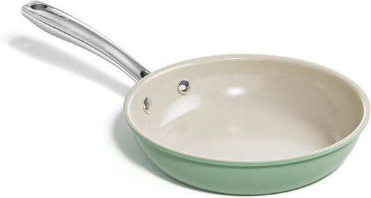 Redchef Ceramic Non Stick Egg Pans, Nonstick Frying Pan Skillet, 8 inch Cooking Pan Non Toxic with Stay Cool Handle for Induction, PTFE & PFAS & PFOA Free, Dishwasher/Oven Safe (Green)