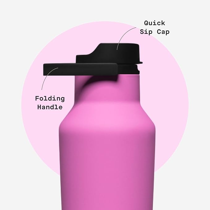 Corkcicle Sport Canteen - Keeps Drinks Cold 25 Hours - Stainless Steel Water Bottle - Triple-Insulated - Spill-Proof - Summer Drinkware Gift - Keeps Drinks Ice Cold - 32 oz - Fuchsia