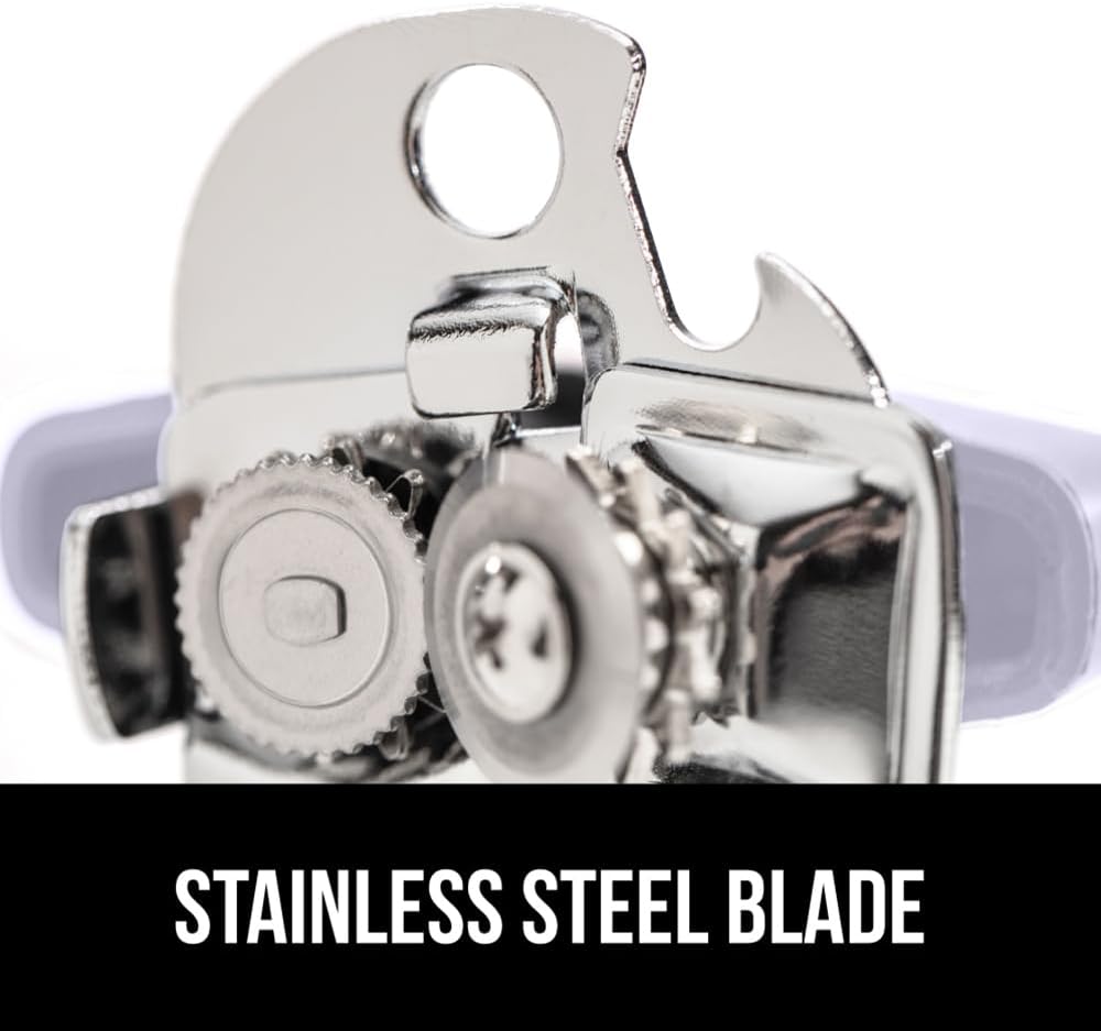 GORILLA GRIP Heavy Duty Stainless Steel Smooth Edge Manual Can Opener and Bottle Openers, Soft Comfortable Handle, Oversized Handheld Turn Knob, US Designed Multifunctional Kitchen Tool, Lavender