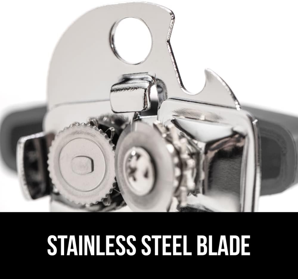 GORILLA GRIP Heavy Duty Stainless Steel Smooth Edge Manual Can Opener and Bottle Openers, Soft Comfortable Handle, Oversized Handheld Turn Knob, US Designed Multifunctional Kitchen Tool, Gray