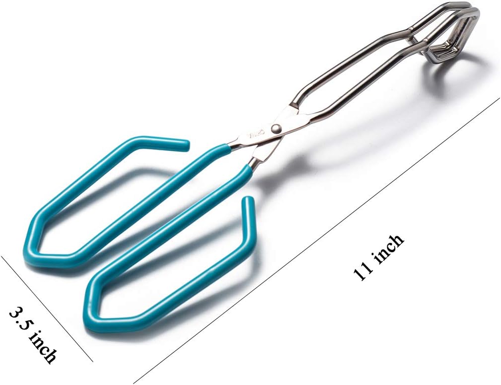 11 Inch Hiash Blue Stainless Steel Scissor Tongs, Kitchen Tongs for Cooking