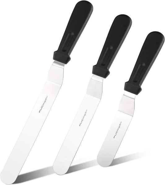 Offset Frosting Cake Knife set of 3 Black 6 8 & 10 Inch Angled Icing Spatula for Decorating
