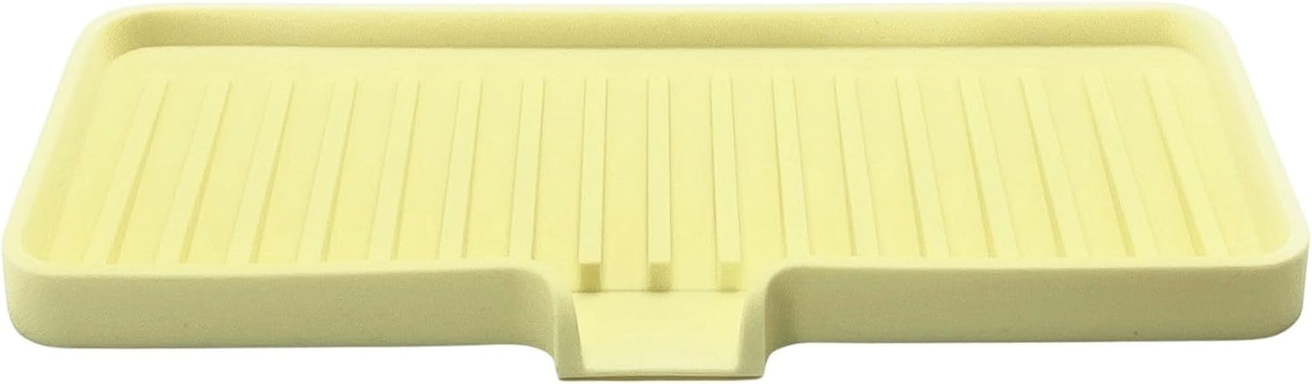 Happitasa Silicone Soap Dish Tray and Sponge Holder with Drain Chute | Bathroom and Kitchen Sink Organizer Caddy (Pale Yellow, 9"x3.5", 5.6 Ounces)