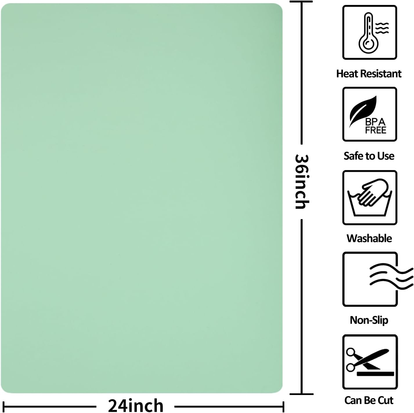 Silicone Mat Heat Resistant Mats for Countertop, Large Silicone Mats for Crafts Kitchen Counter Workbench Table protector, Size 36x24 inches Thick 2mm,Rolled Package,Light Green
