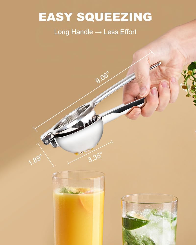 Brigii Lemon Squeezer Juicer for Lime and Lemon, Heavy-Duty 304 Stainless Steel, High Juice Yield Manual Juicer, Ergonomic Handle, Dishwasher Safe