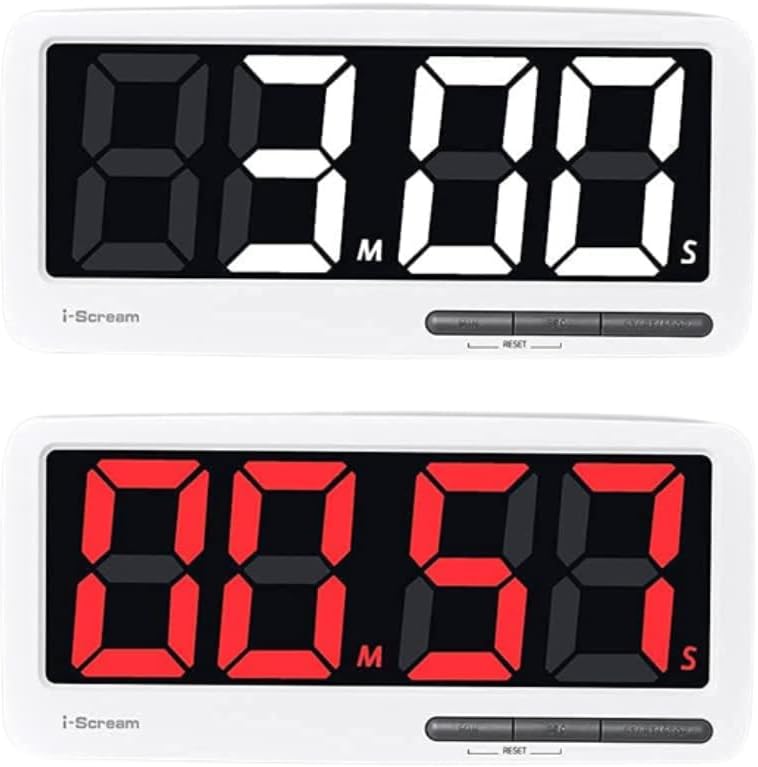 i-Scream LED Big Timer - Countdown Clock with Large 7.3" Display, 3 Brightness Settings, 4 Alarms and 3 Volume Levels, Battery-Powered Magnetic Timer for Home, Cooking, Studying, Fitness, Classroom