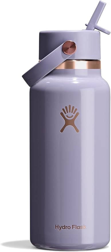 HYDRO FLASK Water Bottle - Insulated Stainless Steel - Wide Mouth Flex Straw Lid, Non Spill, Leakproof and Refillable in 32 Oz Vapor Rose Gold