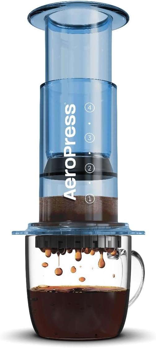 AeroPress Clear Blue Coffee Press – 3 In 1 Brew Method Combines French Press, Pourover, Espresso, Full Bodied Coffee Without Grit or Bitterness, Small Portable Coffee Maker for Camping & Travel-Blue