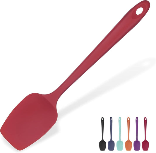 Heat Resistant Silicone Spoon Spatula: U-Taste 600ºF High Heat Flexible 11.38in Silicon Mixing Stirring Cooking Scraping Baking Bowl Scraper Seamless Spreader for Nonstick Cookware (Red)