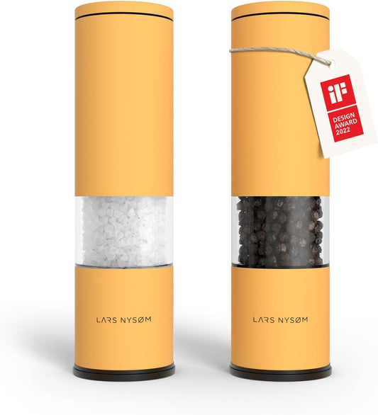 LARS NYSØM Salt and Pepper Grinder Set Manual, Stainless Steel Salt and Pepper Mills with Adjustable Ceramic Grinder I Design Spice Shakers (Mustard Yellow)