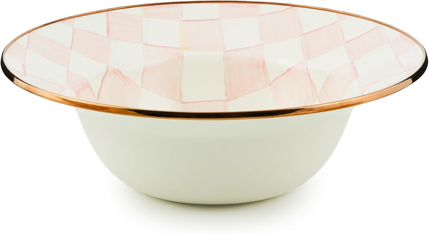 MACKENZIE-CHILDS Enamel Serving Bowl, Enamel Serveware Bowl, 12 Inches, Pink-and-White Rosy Check