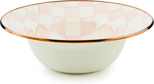 MACKENZIE-CHILDS Enamel Serving Bowl, Enamel Serveware Bowl, 12 Inches, Pink-and-White Rosy Check