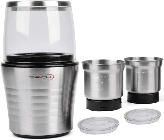Saachi 2-in-1 Electric Coffee Grinder Plus Wet and Dry Spice Grinder with 2 Stainless Steel Blades Removable Bowls, SA-2915