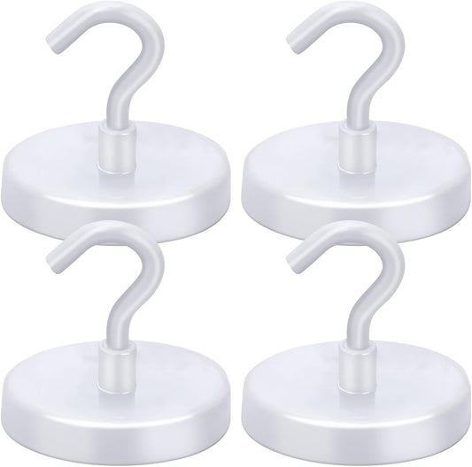 LOVIMAG Magnetic Hooks for Cruise Cabins, 150Lbs Cruise Magnets, White Magnetic Hooks Heavy Duty for Hanging, Refrigerator, Grill-4 Pack