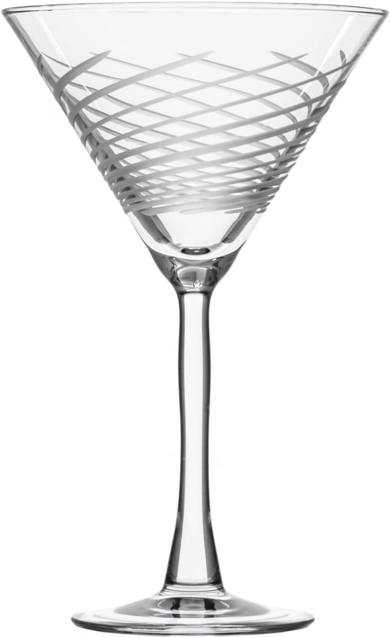 Rolf Glass Cyclone 10 Ounce Martini Glasses | Set of 4 Stemmed Cocktail Glasses | Proudly Made in the USA | Large Engraved Martini Glasses | Lead-Free Glass