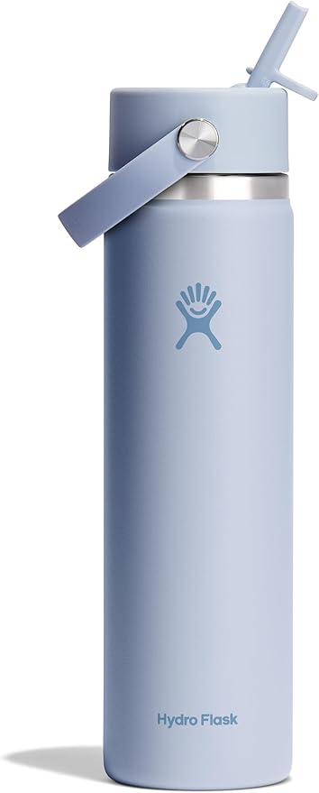 Hydro Flask Water Bottle - Insulated Stainless Steel - Wide Mouth Flex Straw Lid, Non Spill, Leakproof and Refillable in 24 Oz Surf Blue