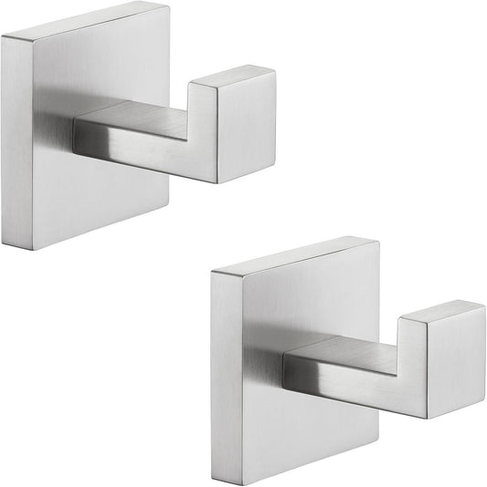 Angle Simple Towel Hooks for Bathroom, SUS 304 Stainless Steel Robe Coat Hooks for Wall, Brushed Nickel, 2 Pack