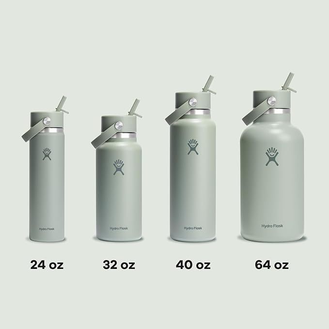 Hydro Flask Water Bottle - Insulated Stainless Steel - Wide Mouth Flex Straw Lid, Non Spill, Leakproof and Refillable in 32 Oz Tonal Agave