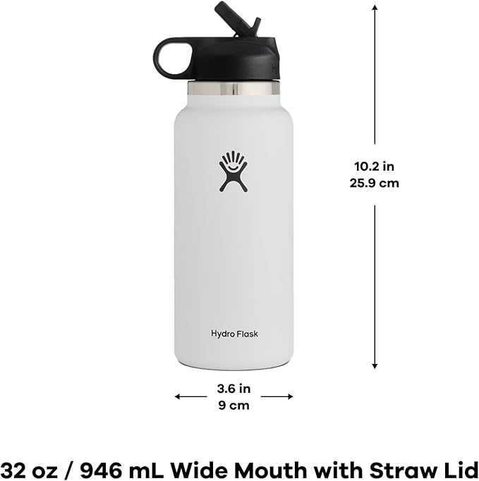 Hydro Flask 32 oz Wide Mouth Straw Lid White