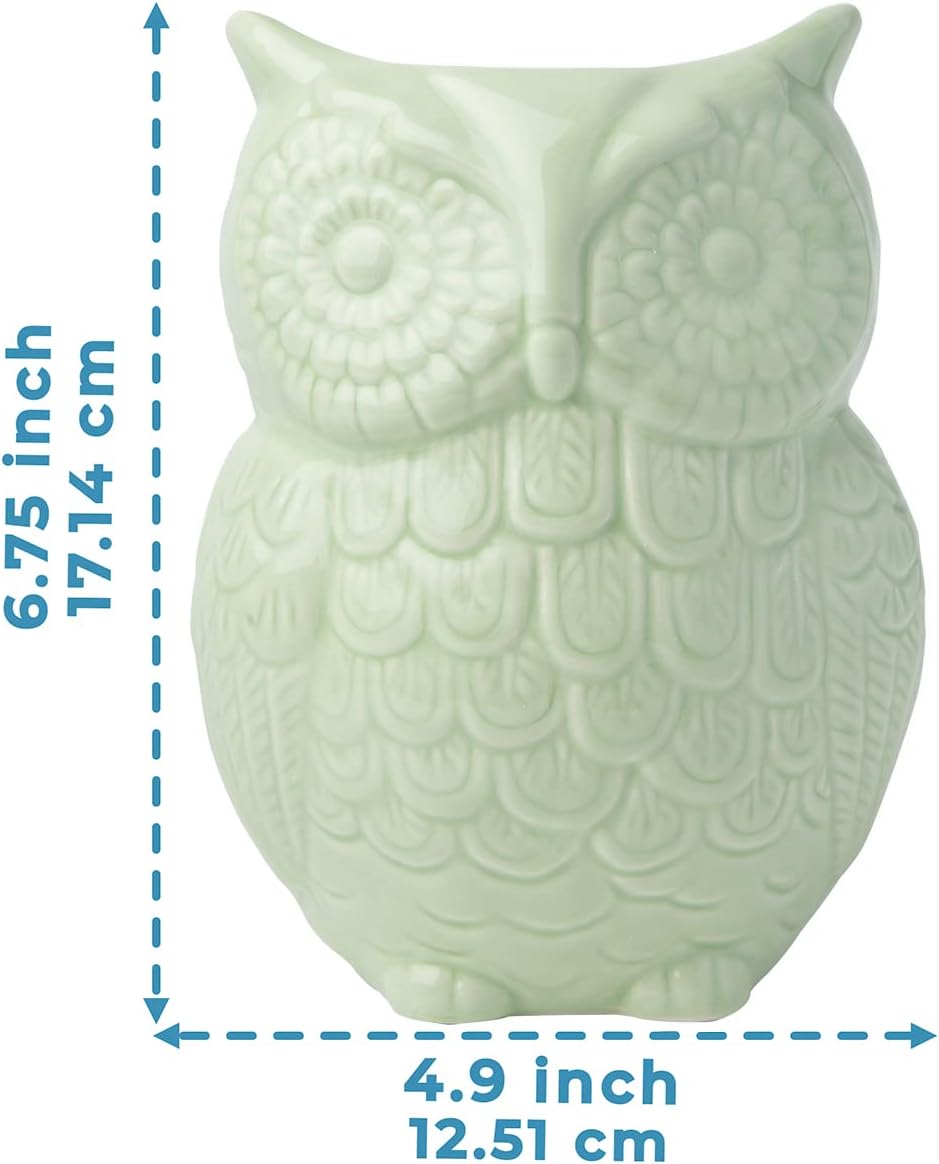 Comfify Owl Utensil Holder Decorative Ceramic Cookware Crock & Organizer, in Lovely Green Color - Utensil Caddy and Perfect Kitchen Ceramic Decor Gift - 5” x 7” x 4” Size