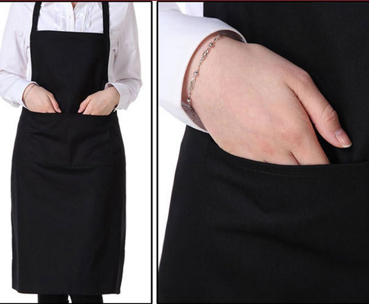Bringsine 4 Pack Bib Chef Apron - Unisex with 2 Pockets,Machine Washable for Men and Women,Kitchen Resistant Cooking BBQ Aprons Bulk(Black)