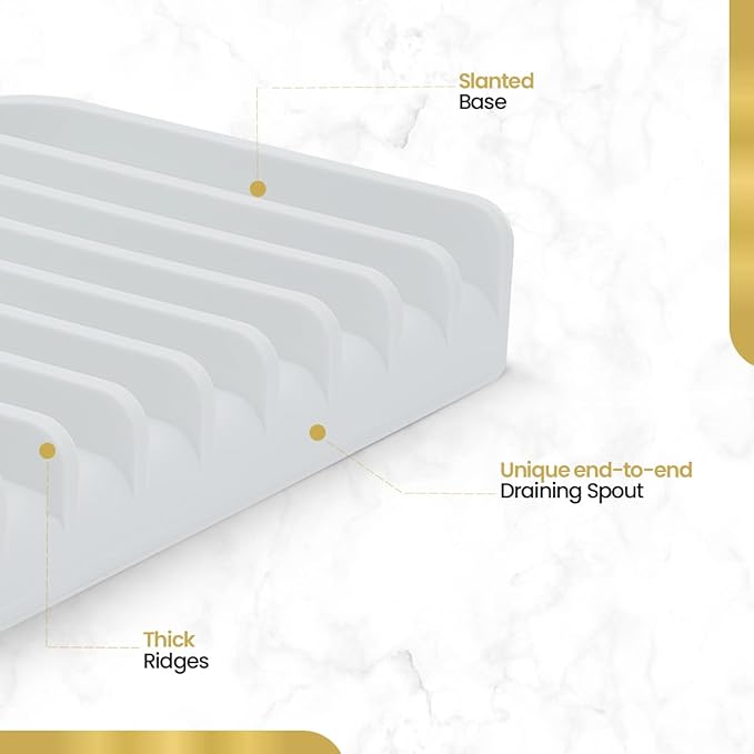 Effilogic Silicone Sponge Holder – Self-Draining Kitchen Sink Organizer, Quick Dry Mat and Counter Protector – Dishwashing Accessories for Sponges, Brushes, and Soap - Large White