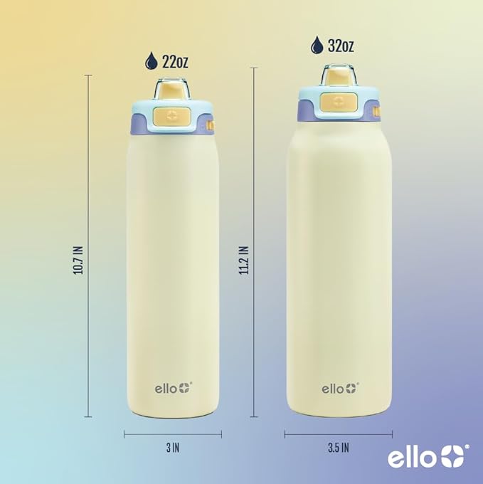Ello Pop & Fill Stainless Steel Water Bottle with Quick Fill Technology, Double Walled Vacuum Insulated Metal, Leak Proof Locking Lid, Sip & Chug, BPA Free, Holiday Gift for Him Her, 22oz, 32oz, 40oz