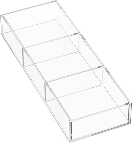 HIIMIEI 3 Section Clear Acrylic Drawer Organizer Tray, Office & Makeup Drawer Organizer (11.8x4.3 inch)