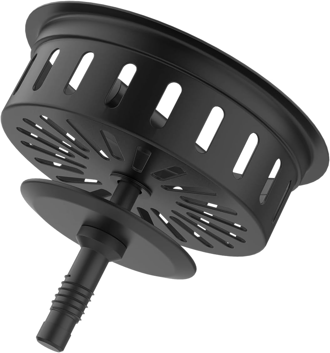 KONE Kitchen Sink Stopper Strainer Replacement for Standard 3-1/2 Inch Spin and Seal Drains with Threaded Stopper Function, Stainless Steel Sink Strainer, Black Twist Lock Basket Strainer Replacement