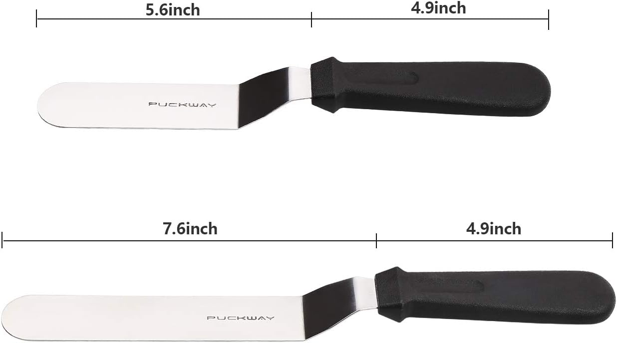Angled Icing Spatula, Stainless Steel Offset Spatula, Cake Spatula Set of 2 Black 6, 8 inch Blade