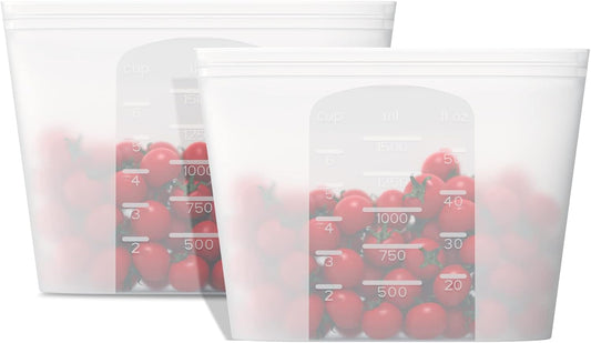 Reusable Silicone Food Storage Bag, for Microwave, Oven, Fridge, Freezer & Sous Vide Zip Sealed Containers (2 Large size 53oz 1500ml)…