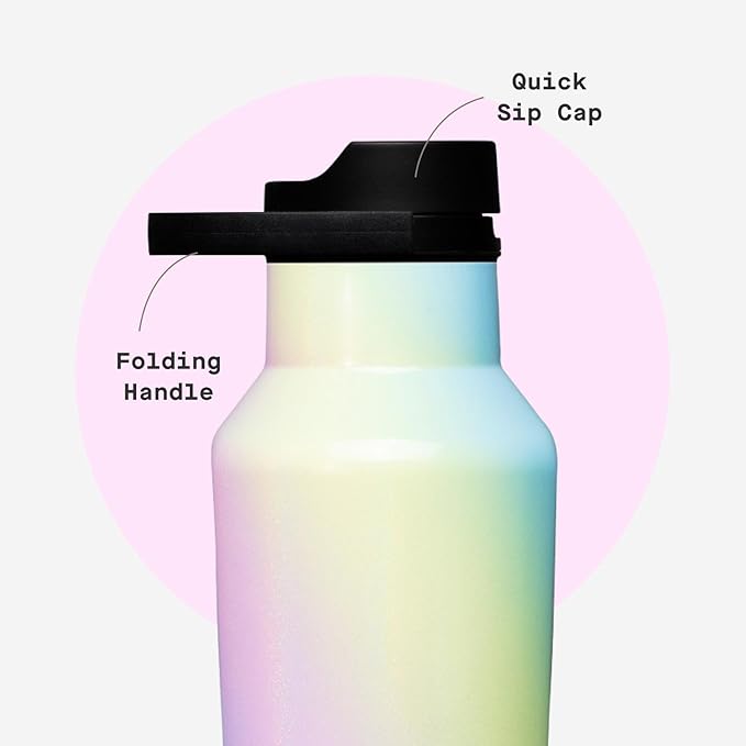 Corkcicle Sport Canteen - Keeps Drinks Cold 25 Hours - Stainless Steel Water Bottle - Triple-Insulated - Spill-Proof - Summer Drinkware Gift - Keeps Drinks Ice Cold - 20 oz - Rainbow Unicorn