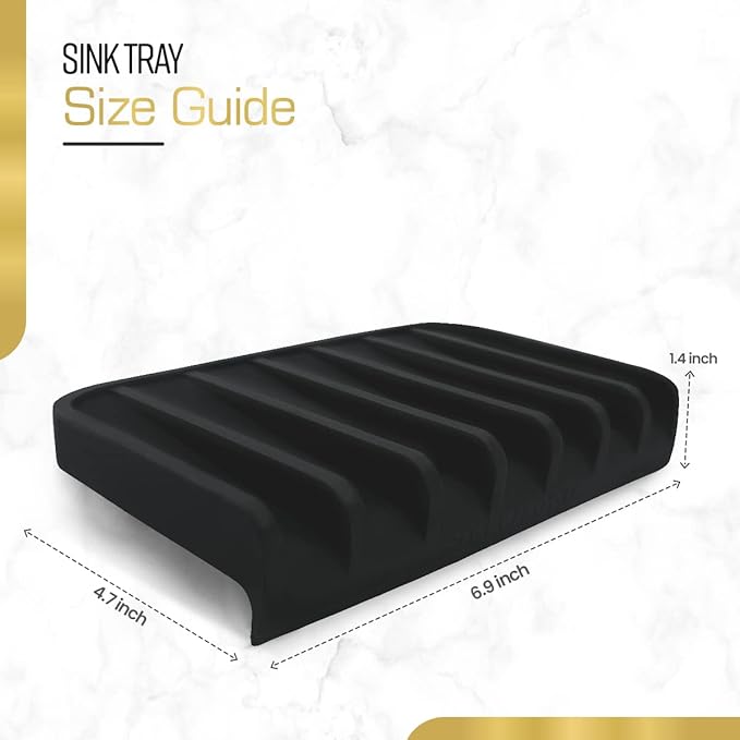 Effilogic Silicone Sponge Holder – Self-Draining Kitchen Sink Organizer, Quick Dry Mat and Counter Protector – Dishwashing Accessories for Sponges, Brushes, and Soap - Medium Black